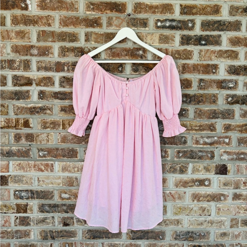 Lucca Couture Pink Babydoll Off-Shoulder Mini Dress Small